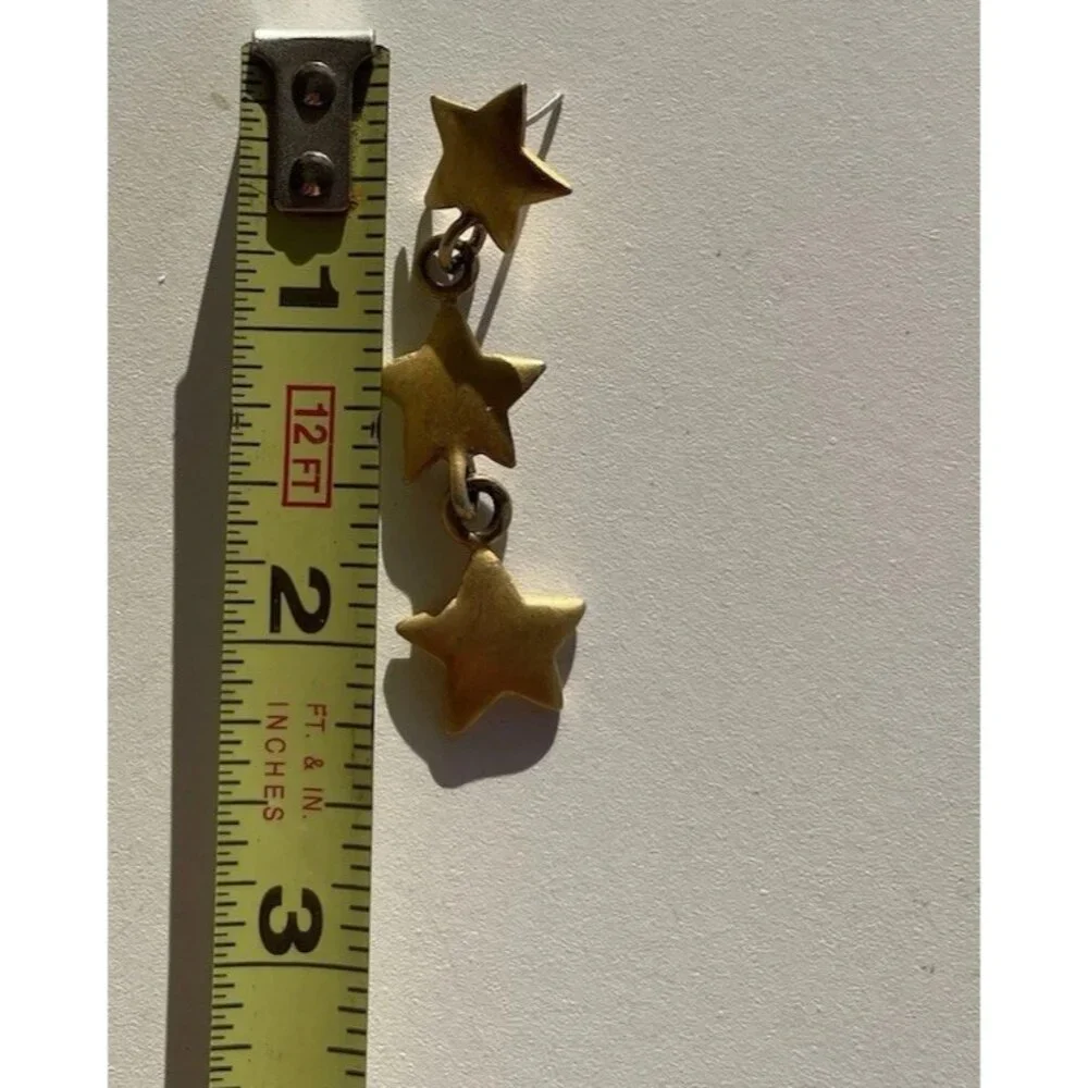 Vintage Ann Taylor Gold Tone 3 Star Drop Dangle Stud Earrings Quality RARE